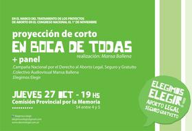 Volante de invitación a la proyección del corto "En Boca de Todas" en el marco de la acción federal "Elegimos Elegir"
